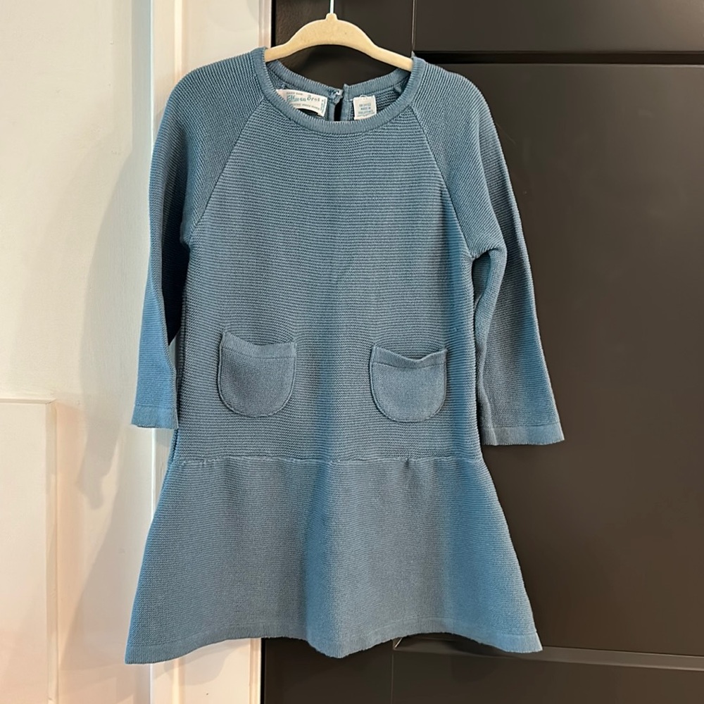 Girls Feltman Bros knitted French blue dress with bonnet